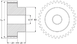 Ondrives Precision Gears and Gearboxes Part number  PSG2.0-20 Spur Gear