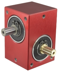 Right angle crossed axis helical gearbox reducer bore input and output compact design made by Ondrives Precision Gears and Gearboxes