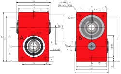 Drawing of Right angle crossed axis helical gearbox reducer bore input and output compact design made by Ondrives Precision Gears and Gearboxes