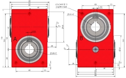 Drawing of Right angle crossed axis helical gearbox reducer bore input and output compact design made by Ondrives Precision Gears and Gearboxes