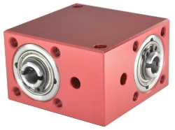 Spiral Bevel Gearbox bore  input and output compact design made by Ondrives Precision Gears and Gearboxes